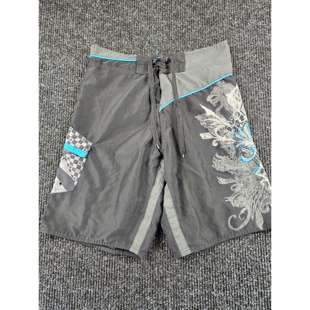Burnside Mens Black Graphic Filigree Board Shorts Turquoise Size 32 Swim Trunks